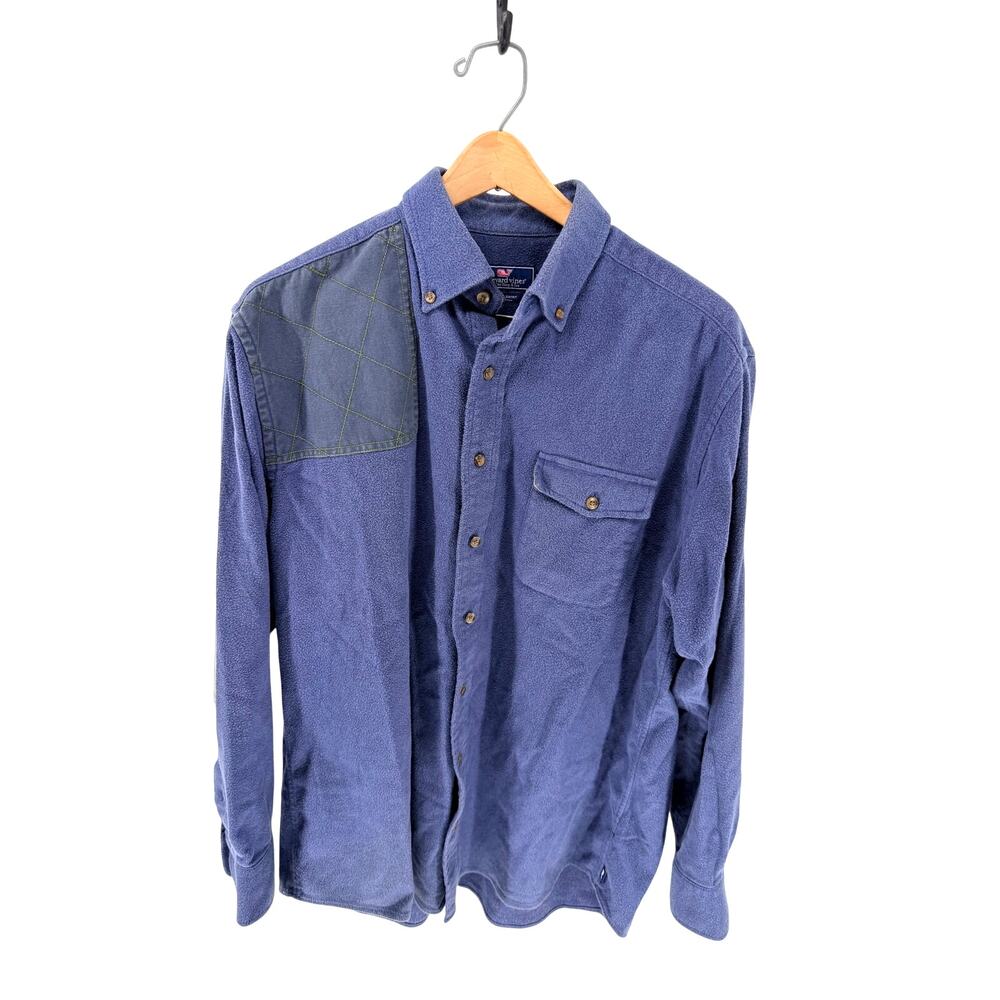 Vineyard Vines Crosby Shirt L Navy Flannel Elbow Patch Shooting Patch Mens‎